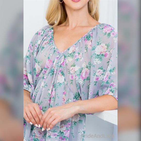 GRAY FLORAL PRINT TOP - Picture 4 of 6